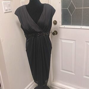 LAURA Black Sleeveless Dressy Chiffon dress with embroidered